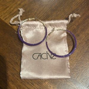 Cache Purple and Gold Hoop Earrings